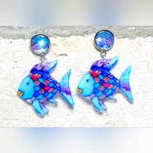 Rainbow Fish Earrings, NWT